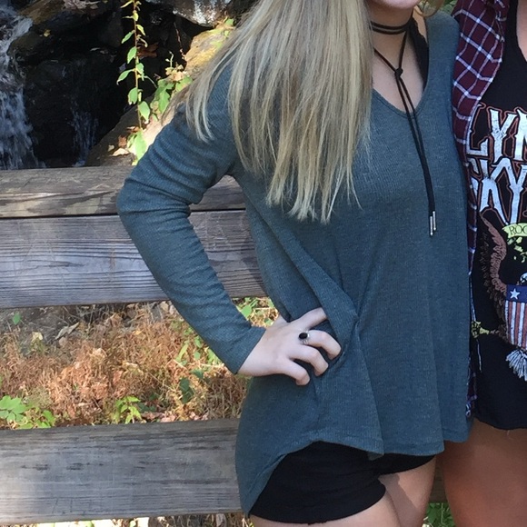 Essentials By Full Tilt Small Green V-Neck Sweater - Picture 8 of 8